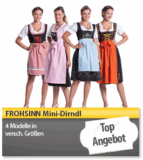 [OHA] Frohsinn Mini Dirndl 4 Modelle in verschiedenen Größen für 59,99 Euro und Abilite LED-Glühbirnen E14 10er-Pack, warm-weiß für 22,99 Euro