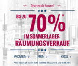 Nur noch heute! Großer Sale bei Tom Tailor mit Rabatten von bis zu 70% + 10% Gutscheincode!