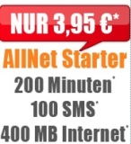 Klarmobil AllNet Starter mit 200 Minuten, 100 SMS und 400 MB Daten nur 3,95 Euro monatlich