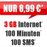 O2 Smart Light Tarif mit 3GB LTE Datenvolumen, 100 Minuten und 100 SMS nur 8,99 Euro monatlich