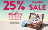 25% Rabatt auf alle Hemden/Blusen, Polos und T-Shirts im Camp David Onlineshop