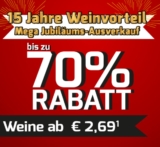 Nur noch heute! Jubiläums-Ausverkauf bei Weinvorteil mit Rabatten von bis zu 70% – ab 2,69 Euro pro Flasche