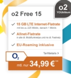 O2 Free 15 Tarif mit Allnet- und SMS-Flat sowie 15GB LTE (danach 1 MBit) mtl. 34,99 Euro + Samsung Galaxy S8 für nur einmalig 1,- Euro