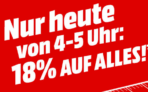Megaknaller! Heute Nacht von 4 bis 5 Uhr fette 18% Rabatt auf Alles im MediaMarkt Onlineshop!