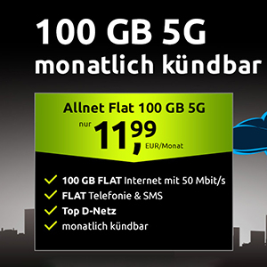 Crash 5G Allnet-Flat mit 100 GB im Vodafone-Netz für 11,99€ mtl. – monatlich kündbar!