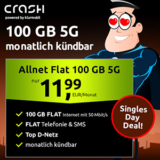 Crash 5G Allnet-Flat mit 100 GB im Vodafone-Netz für 11,99€ mtl. – monatlich kündbar!