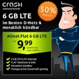 Crash LTE 6 GB Allnet Flat Tarif für nur 9,99€ mtl. – Monatlich kündbar!