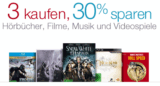 [AMAZON] 3 Artikel aus den Bereichen Hörbücher, DVDs, Blu-rays, Musik oder Videospiele kaufen und 30% Rabatt erhalten