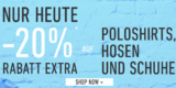 [DRESS-FOR-LESS] Nicht mehr lange – nur heute! 20% Extrarabatt auf Poloshirts, Hosen und Schuhe + 10,- Euro Newslettergutschein