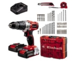 Einhell Akku-Schlagbohrschrauber TE-CD 18/2 Li-i mit 2×2,0Ah Akku, Ladegerät, Koffer und 64-tlg. Zubehör-Set für 119,99€