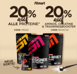 20% auf alle ESN Produkte und 20% auf alle Aminosäuren, Creatine und Booster bei Fitmart