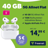 freenet Telekom Allnet Flat mit 40 GB für mtl. 14,99€ + AirPods Pro 2. Gen. für 5€ + 150€ Bonus