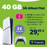 freenet Vodafone 5G Allnet Flat mit 40 GB für 29,99€ mtl. + Playstation 5 für 5€ + 150€ Bonus