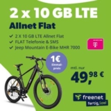Jeep MHR 7000 Mountain E-Bike und 2x Allnet Flats mit 10GB im Telekom-Netz für einmalig 1€ und 49,98€ mtl. – effektiv -7,85€ mtl.