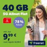 freenet Vodafone 5G Allnet Flat mit 40 GB Daten für nur 9,99€ monatlich