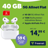freenet Vodafone Allnet Flat mit 40 GB für mtl. 14,99€ + AirPods Pro 2. Gen. für 59€ + 150€ Bonus