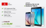 Vodafone Allnet-Flat Smart L mit Telefonie- und SMS-Flat, LTE-Flat mit 1GB für nur 34,99 Euro monatlich – dazu Samsung Galaxy S6 32GB und das Samsung Galaxy Tab A 9.7 in allen Farben für nur 4,95 Euro