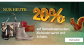 Nur heute: 20% Rabatt auf alle Damenhandtaschen, Kleinlederwaren & Schuhe