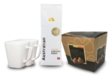 Geschenkbox mit 750 g Australian Medium Roast Kaffeebohnen + 2 luxuriöse Kaffeetassen + Belgische Trüffelschokolade für nur 19,99 Euro