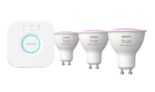PHILIPS White & Col. Amb. GU10 Dreierpack inkl. Bridge 3 x 400lm Starterset Weiß und Farbe für nur 99€ (statt 139€)