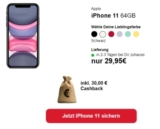 Knaller: Vodafone Smart L+ 15GB Allnet-Tarif mit Apple iPhone 11 + 30,- Euro Cashback nur 36,99 Euro pro Monat und einmalig 29,95 Euro