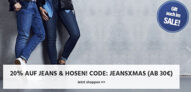 20% Rabatt auf alle Jeans und Hosen für Damen und Herren bei Jeans Direct (MBW: 30,- Euro)