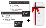 Letzte Chance! Echte LTE-Flatrate im Telekom-Netz mit 50 Mbit/s mit 3GB LTE nur 6,99 Euro oder 6GB LTE nur 9,99 monatlich – dazu UMTS-Router für 2,99 Euro
