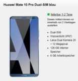 Otelo Allnet-Flat Comfort 4GB im Vodafone Netz nur 24,99 Euro monatlich + Huawei Mate 10 Pro Dual-Sim für einmalig 1,- Euro