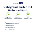mobilcom-debitel o2 Free unlimited Basic Allnet-Flat mit unbegrenzt Daten für mtl. 14,99€ (monatlich kündbar) + 4 Monate Deezer gratis