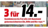 3 für 14,- Euro Aktion in den Bereichen DVDs, Blu-rays und Musik bei MediaMarkt