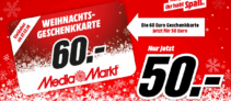 60,- Euro Mediamarkt Geschenkkarte für nur 50,- Euro kaufen