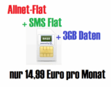 Sim-Only Deal: O2 BASE All-in L Rabatt-Tarif mit 3GB Datenflat, SMS-Flat und Allnet-Flat für 14,99 Euro/Monat