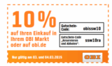 Nur bis 23:59 Uhr! 10% Rabatt auf Alles bei Obi!