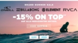 Planet-Sports Summer Sale mit bis zu 60% Rabatt + 15% Gutscheincode auf die Marken ONeill, Billabong, Element, RVCA
