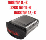 SanDisk Ultra Fit USB 3.0 Stick mit 16GB für 5,- Euro oder mit 64GB für 14,- Euro
