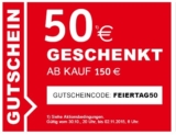 50,- Euro Gutschein ab 150,- Euro MBW im XXXL-Onlineshop!