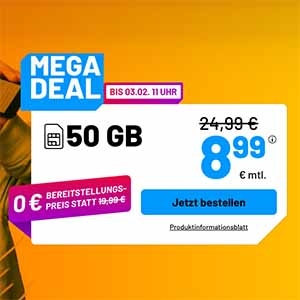 Die Sim.de Allnet Flat – z.B. 50 GB Allnet Tarif für 8,99€ mtl. oder Unlimited für 14,99€ mtl.