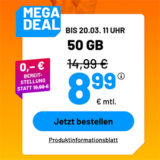 Die Sim.de Allnet Flat – z.B. 50 GB Allnet Tarif für 8,99€ mtl. oder Unlimited für 14,99€ mtl.