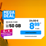 Die Sim.de Allnet Flat – z.B. 50 GB Allnet Tarif für 8,99€ mtl. oder Unlimited für 14,99€ mtl.