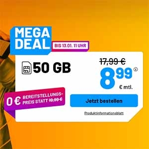 Die Sim.de Allnet Flat – z.B. 50 GB Allnet Tarif für 8,99€ mtl. oder Unlimited für 14,99€ mtl.