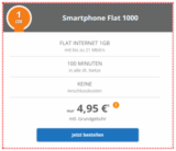 Klarmobil Smart-Flat 1000 (Telekom Netz) mit 1GB Datenvolumen, 100 Minuten und 9 Cent pro SMS für mtl. 4,95 Euro