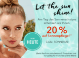 Nur heute: 20% Gutschein auf Sonnenpflege bei Douglas.de beim Kauf von mindestens 2 Produkten!
