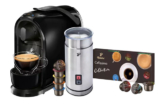 TCHIBO CAFISSIMO Pure + elektrischer Milchaufschäumer + Probierset mit 8 Kapseln für nur 52,75 Euro