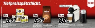 Tiefpreisspätschicht bei Media Markt mit reduzierten Artikeln und Aktionen von Lavazza, Nescafe und Krups