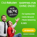 Club Rakuten mit vielen exklusiven Premium Vorteilen (unbegrenztes Film Streaming, 5-fache Superpunkte uvm.) für nur 19,90 Euro pro Jahr