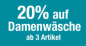 Galeria Dienstagsangebot: 20% Rabatt beim Kauf von 3 Artikeln aus dem Bereich Damenwäsche