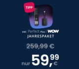 Nur noch heute! waipu.tv 4K Stick + 12 Monate Perfect Plus + WOW Filme & Serien für nur 59,99€