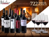 Nur noch bis morgen! 8er-Paket mit 4 prämierten Robert Parker Weinen + 4 Gläser für nur 59,90 Eur