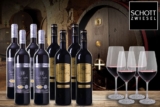 8er-Paket mit zwei verschiedenen Rotweinen + 4 Schott-Zwiesel Gläsern für nur 44,90 Euro