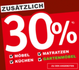 XXXLutz Onlineshop: 30% Rabatt auf viele verschiedene Möbel, Matratzen, Küchen und Gartenmöbel